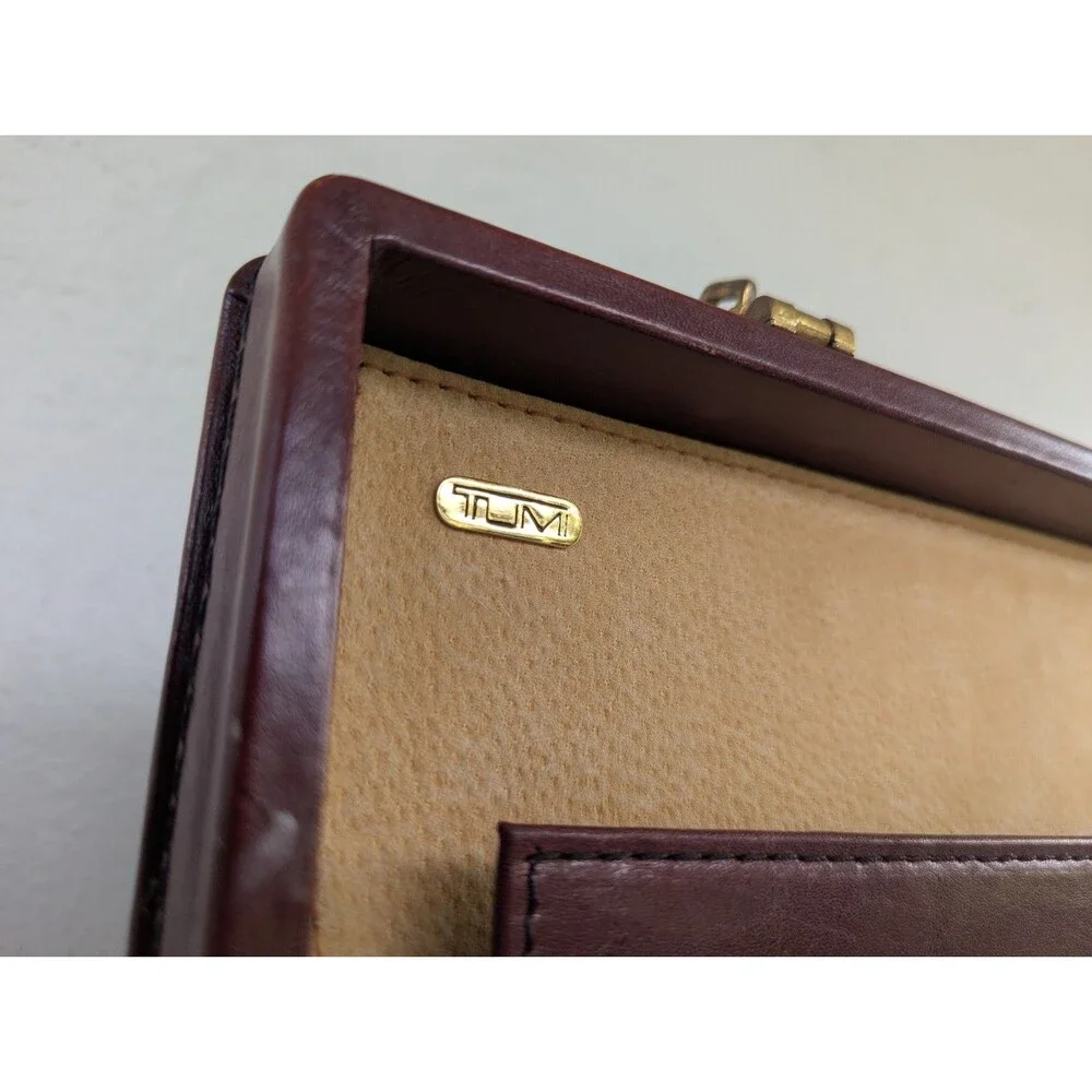 VTG TUMI Leather Attache Briefcase Burgundy Red Combination Lock Organizer Case
